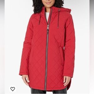 DKNY Women's Everyday Outerwear Walker Diamond Quilt Long Hooded Jacket Sz XS